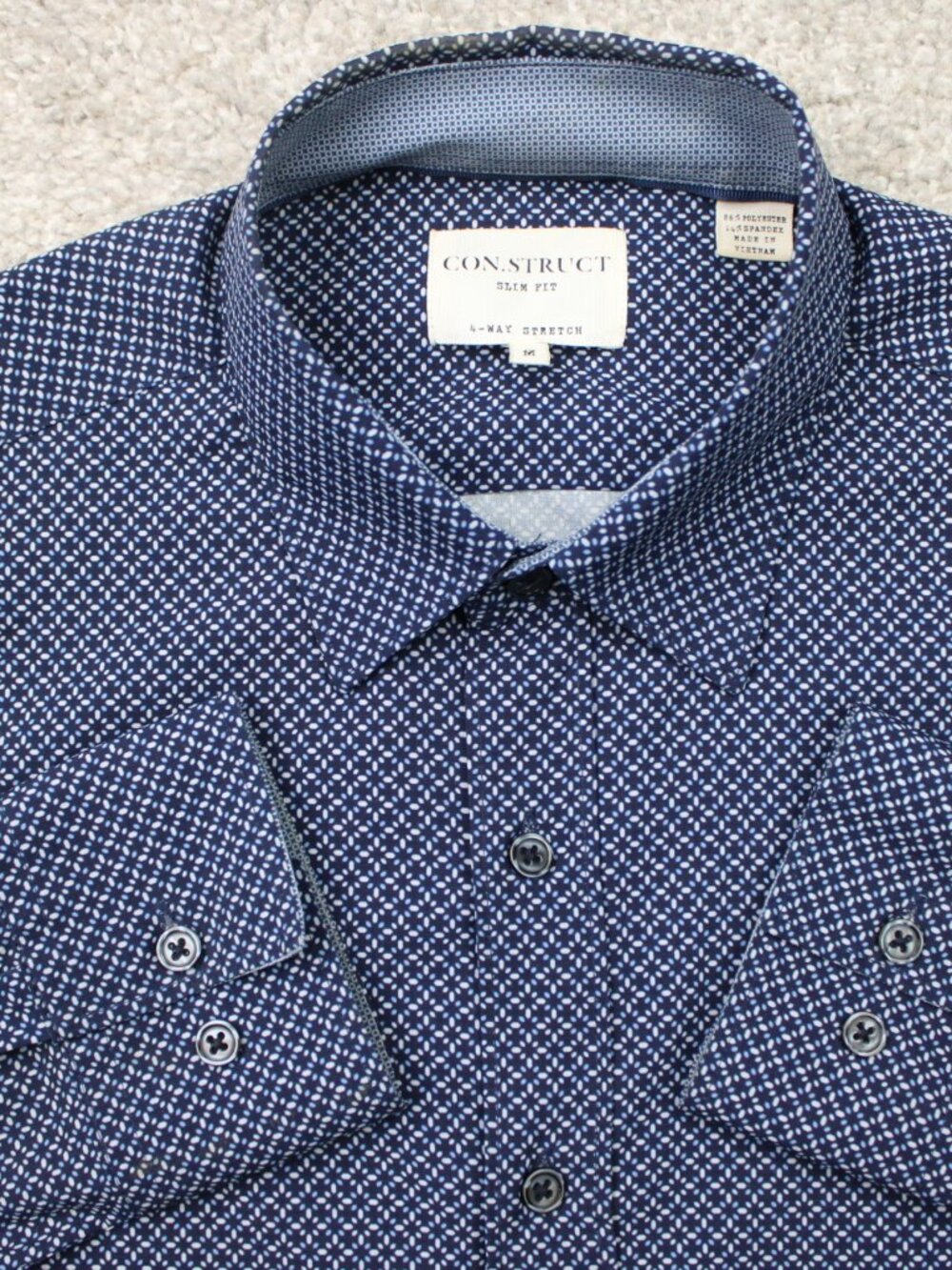 Construct Shirt Mens Medium Blue Geometric Slim Fit 4-Way Stretch Long Sleeve